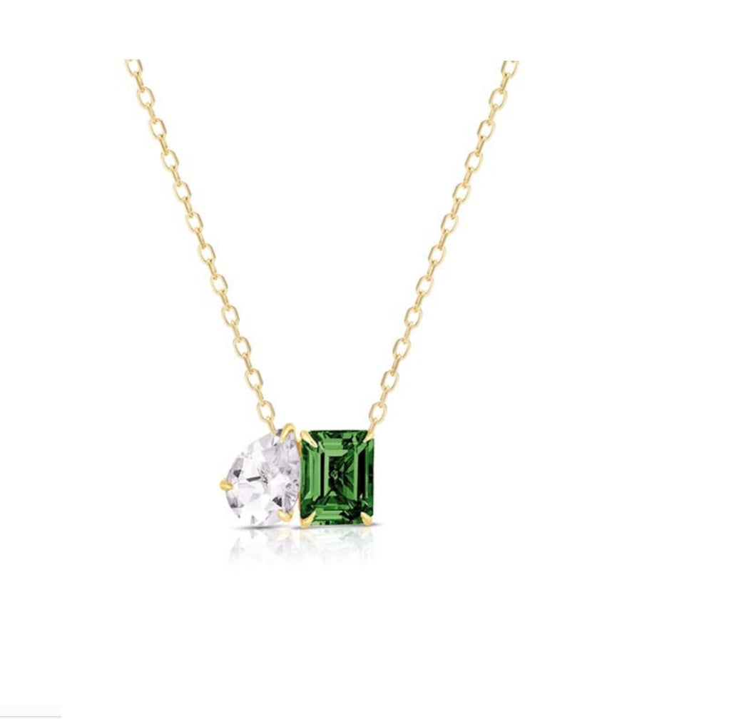 Collana Donna Liu Jo Acciaio Catena Rollò pietra Baguette verde e goccia bianca  LJ2549