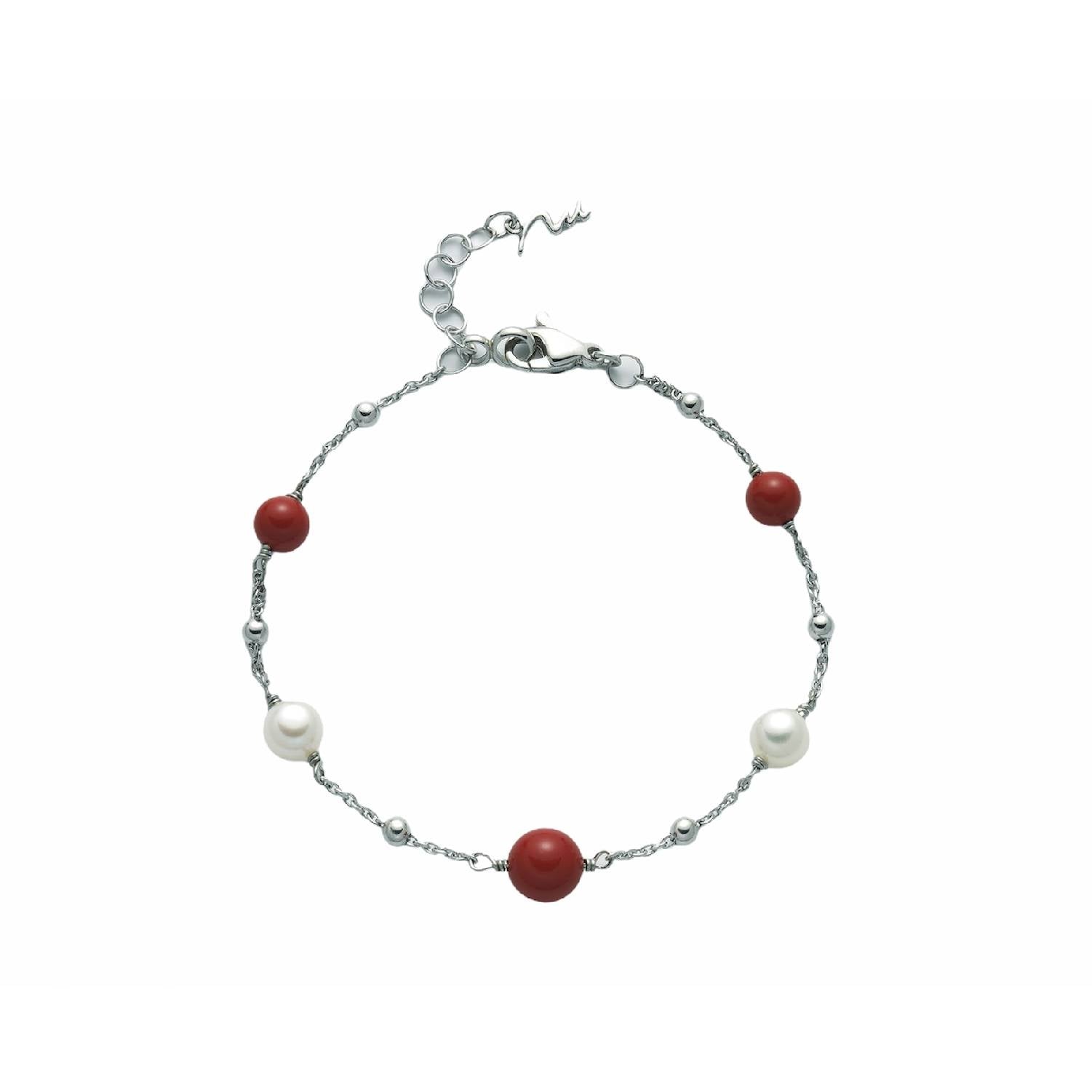 Bracciale Donna Miluna Argento 925 Pasta Di Corallo Rosso Perla PBR3017
