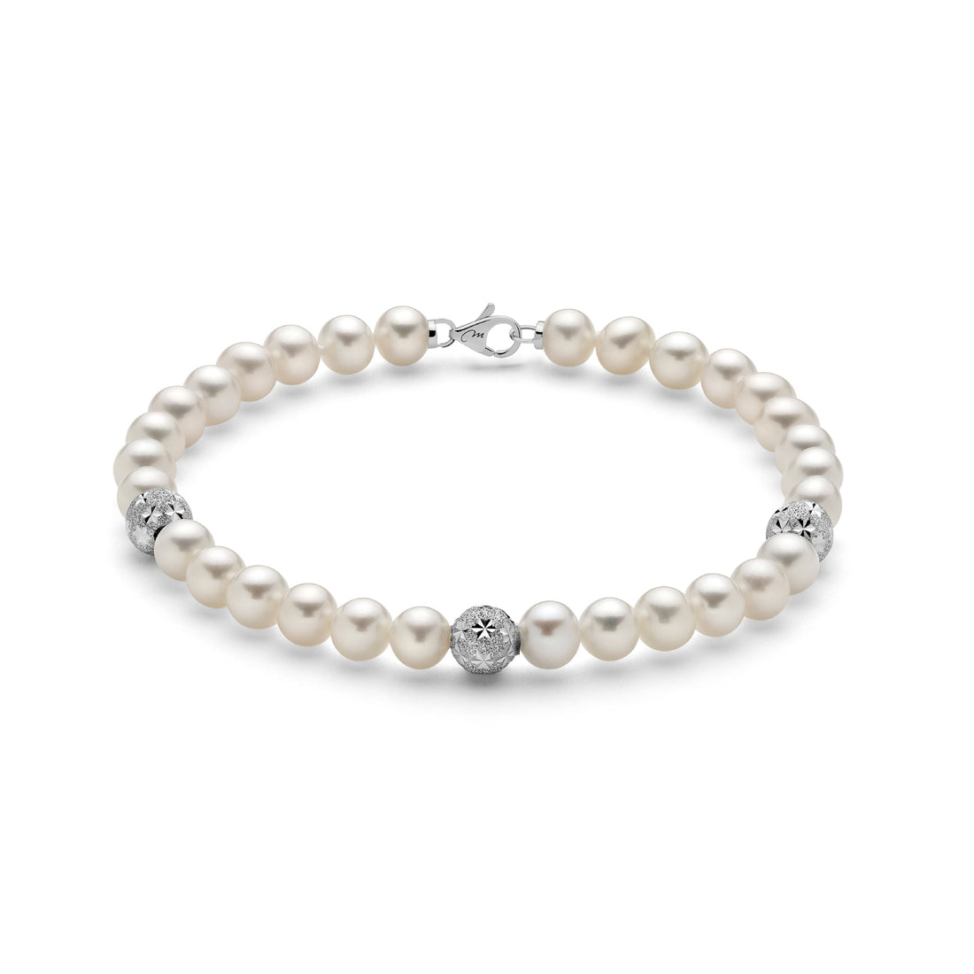 Bracciale Donna Miluna Perle 5,5-6 mm Tre Biglie Sfaccettate Oro Bianco PBR2765V