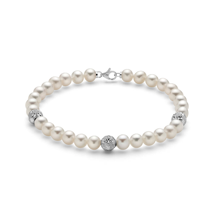 Bracciale Donna Miluna Perle 5,5-6 mm Tre Biglie Sfaccettate Oro Bianco PBR2765V