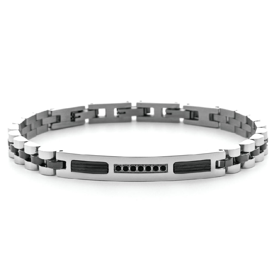 Bracciale 4US Cesare Paciotti Uomo Acciaio Semirigido Zirconi Neri 4UBR7572