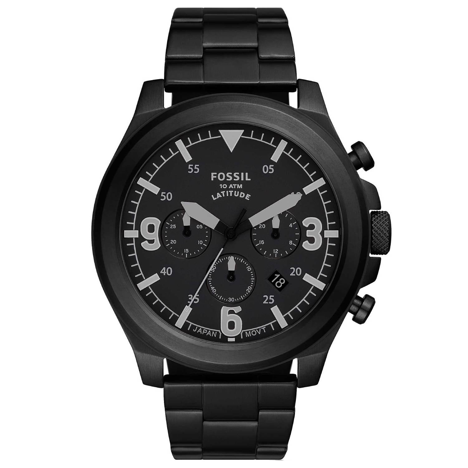 Orologio Uomo Acciaio Fossil Cronografo Quarzo Nero Data 45 mm 5 ATM FS5754