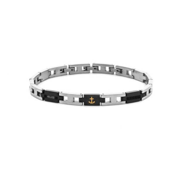 Bracciale Uomo 4US Cesare Paciotti Acciaio Nero Ancora Oro 18 Ct Spinelli Neri 4UBR8790
