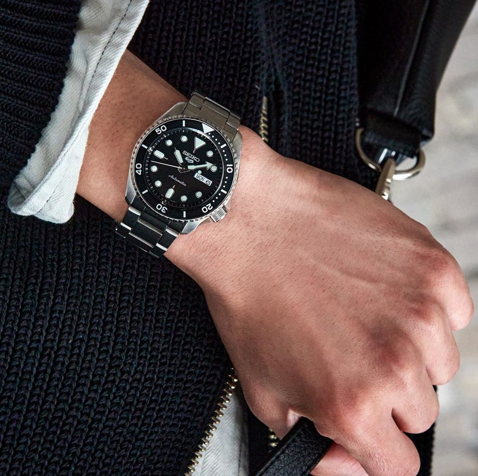 Orologio Uomo Seiko 5 Sport Automatico Nero Acciaio Doppia Data SRPD55K1