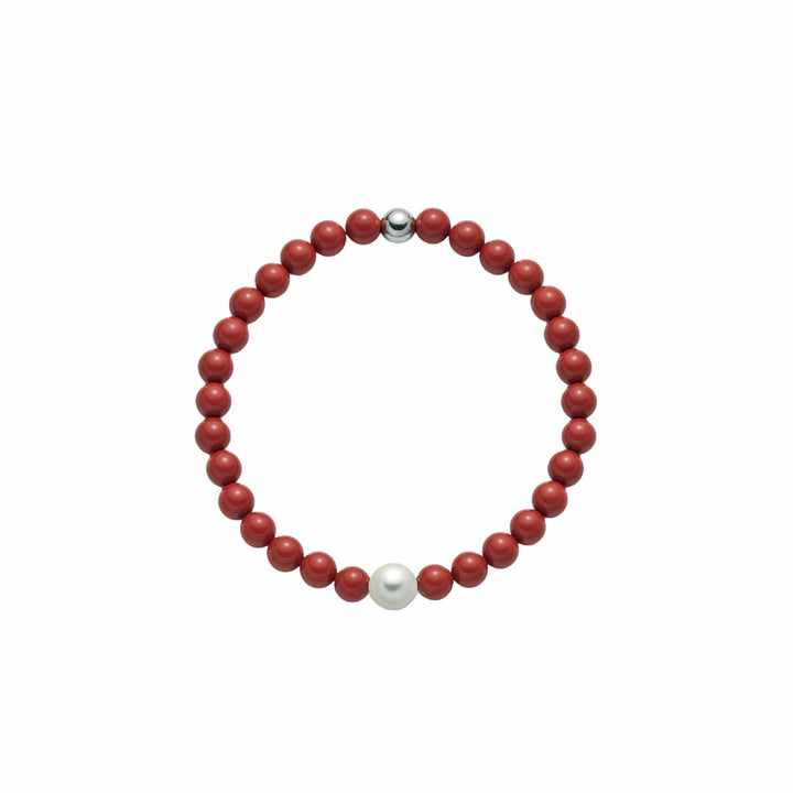 Bracciale Donna Elastico Miluna Agglomerato Corallo Rosso E Perla PBR3208