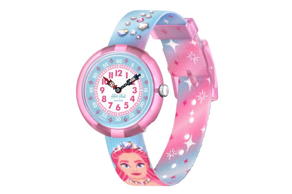 Orologio Bambina Swatch Flik Flak Sparkle Kingdom Quarzo Solo Tempo Rosa ZFBNP214