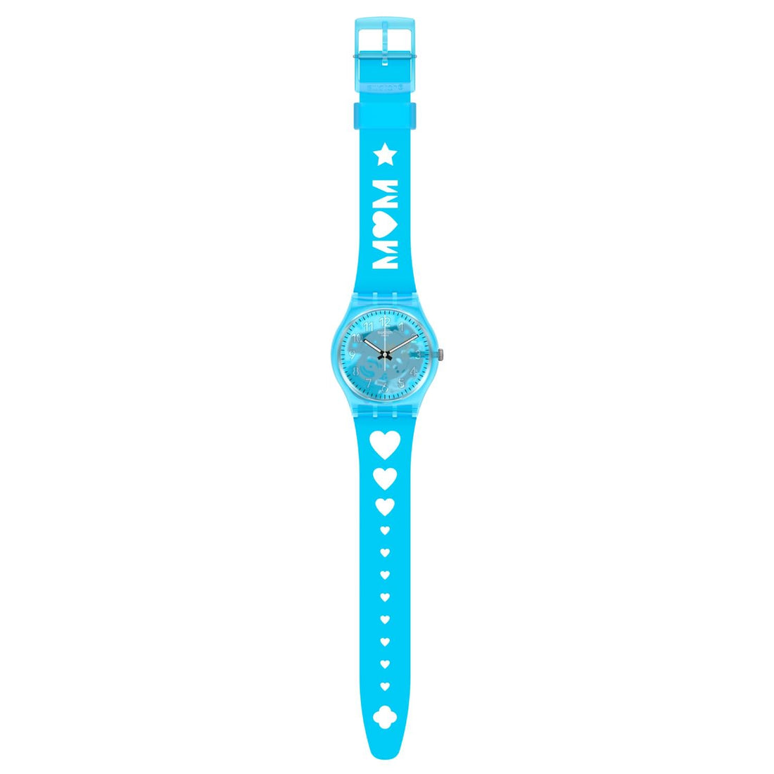 Orologio Donna Gomma Swatch Quarzo Solo Tempo Numeri I Love Mom Blu GZ353