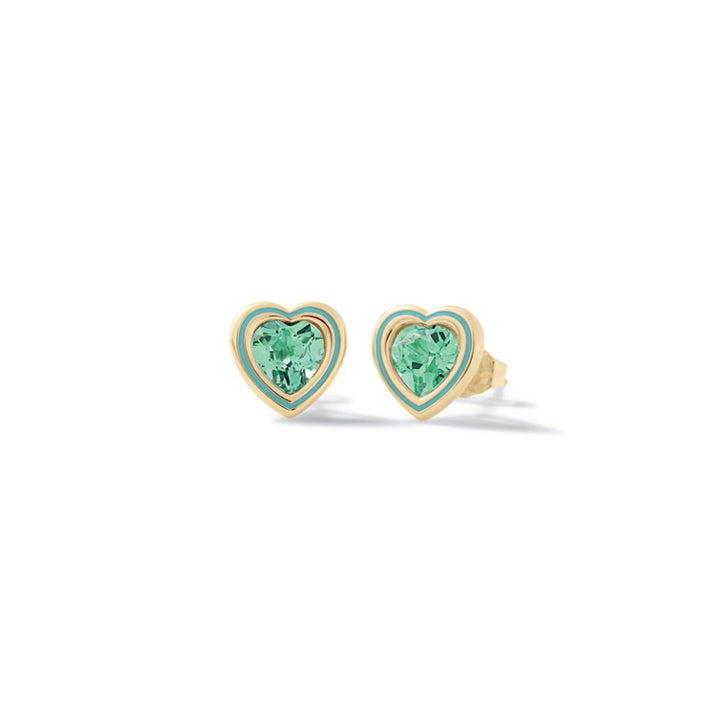 Orecchini Bambina Nanàn Argento Dorato 925 Cuori Smalto Verde Zirconi NAN0506