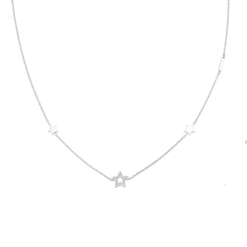 Collana Donna Liu Jo Acciaio Maglia Rollò Stella Liscio Zirconi Bianchi LJ2185