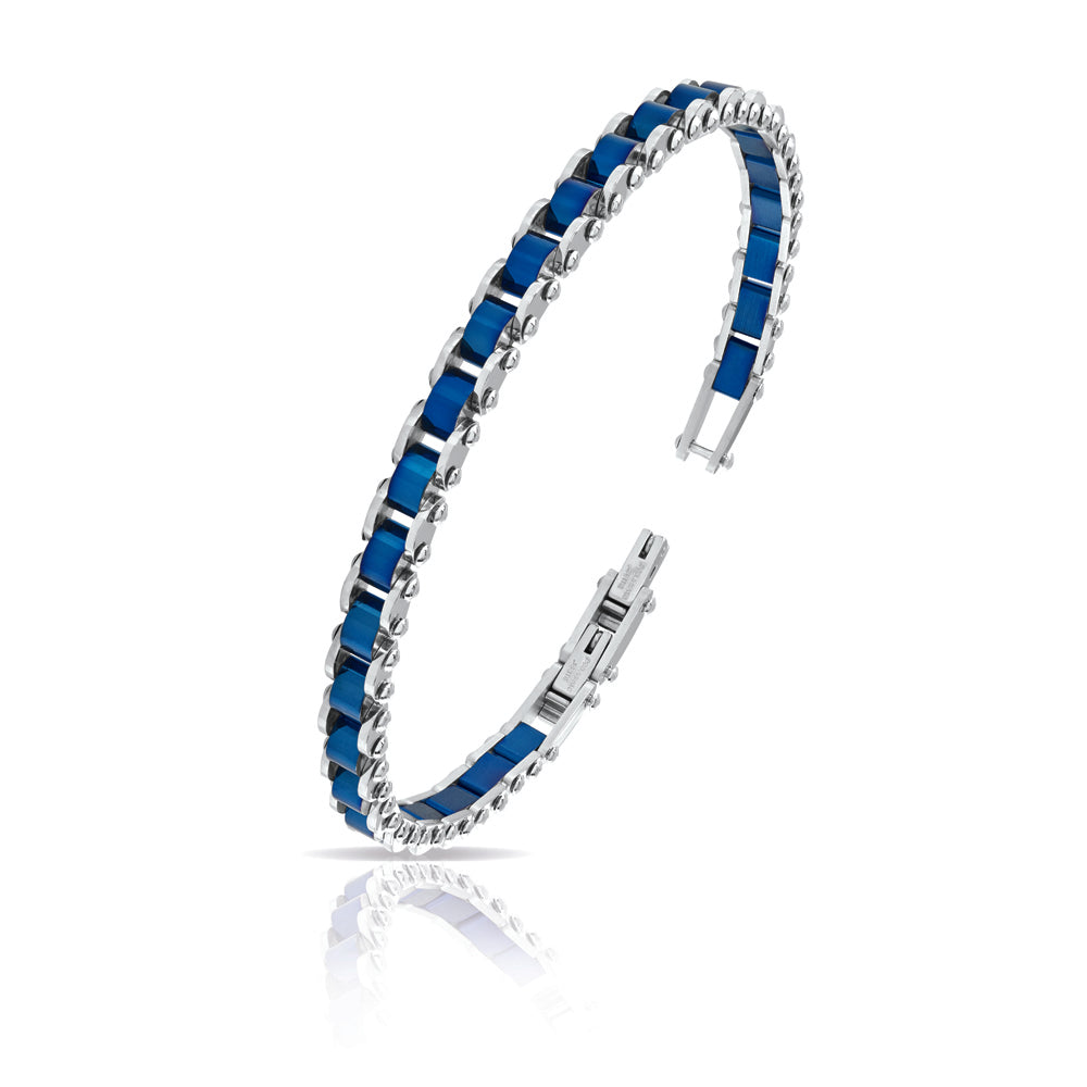 Bracciale Uomo Arkano Semirigido Acciaio Blu Lucido BAC117BL