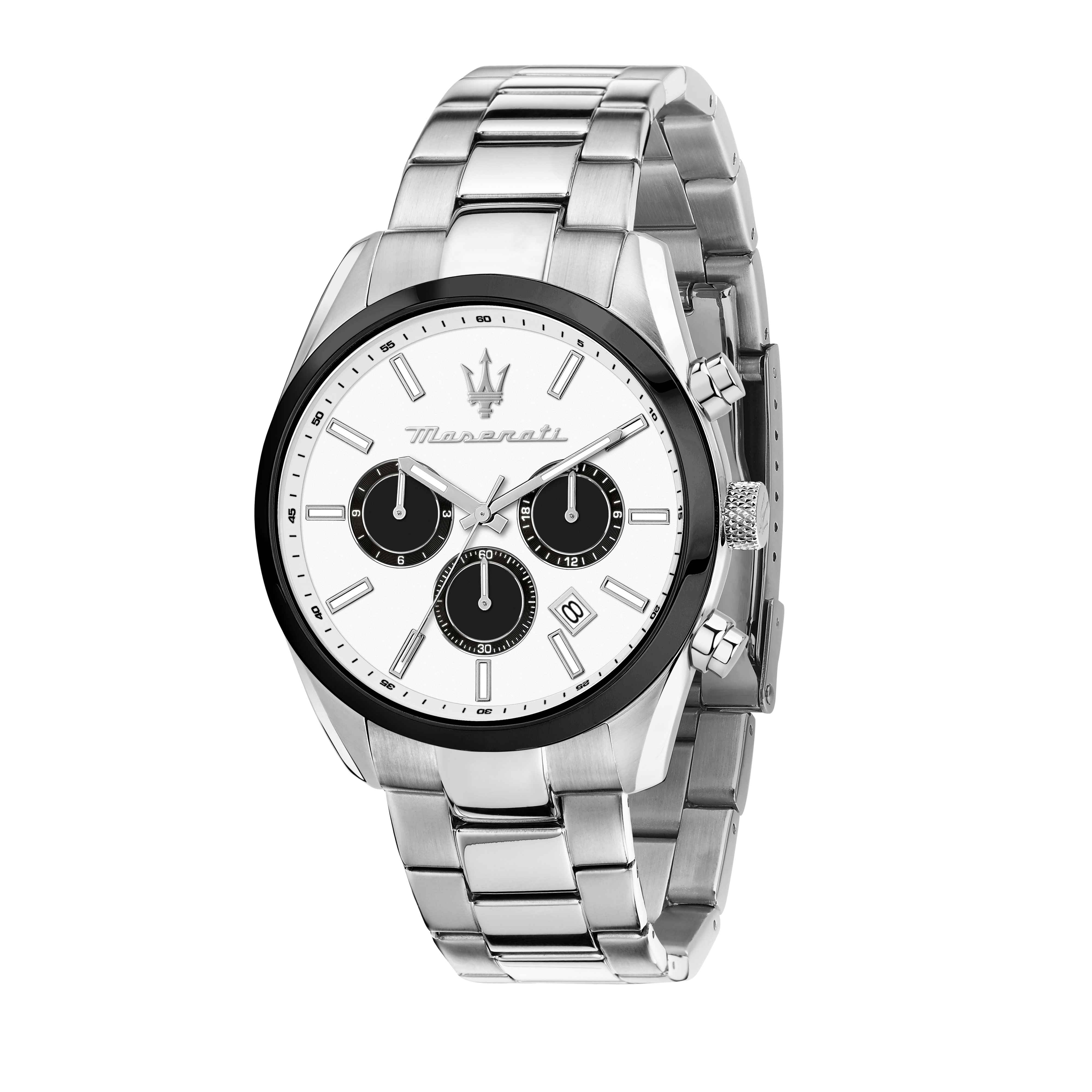 Orologio Uomo Maserati Acciaio Lucido Quarzo Cronografo Bianco Data R8853151004