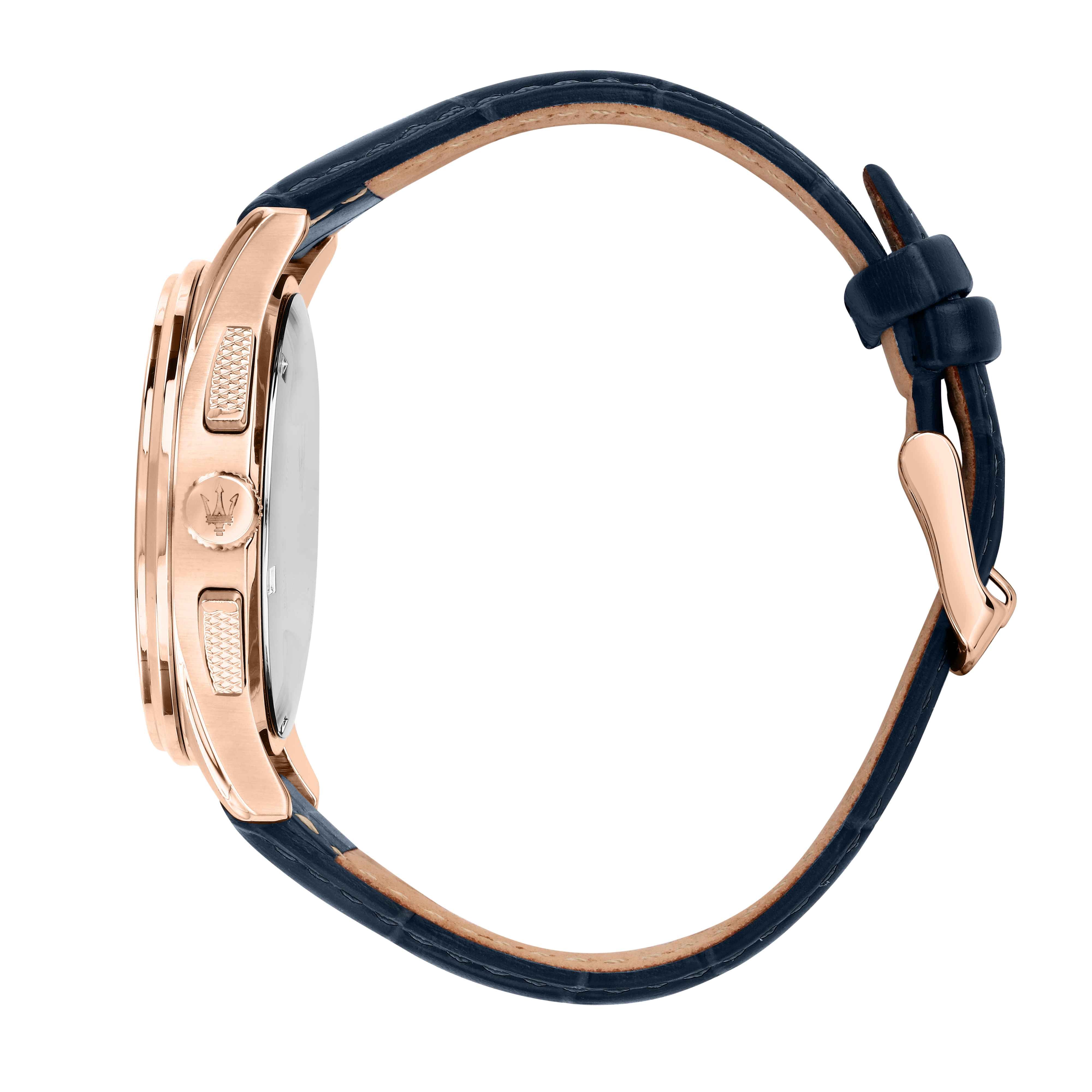 Orologio Uomo Maserati Acciaio Rosè Pelle Blu Cronografo Data R8871624009