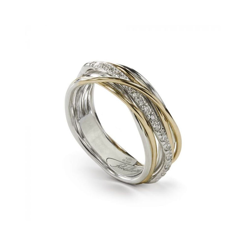 Anello 7 Fili Oro Giallo 9 KT e Argento 925 Donna Filo della Vita Diamanti mis 15