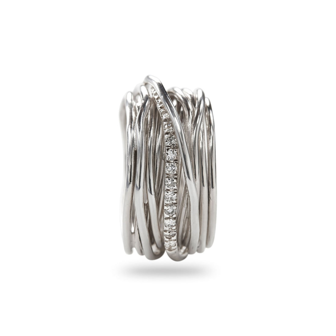 Anello Donna Filo della Vita 13 Fili Aregnto Diamanti Bianchi 0.21 CT. Mis 14