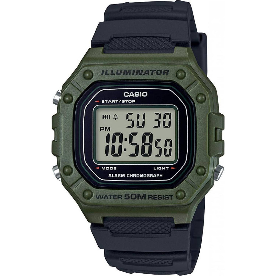Orologio Uomo Casio W-218H-3AVEF Digitale Verde Nero Quarzo Cronografo Timer