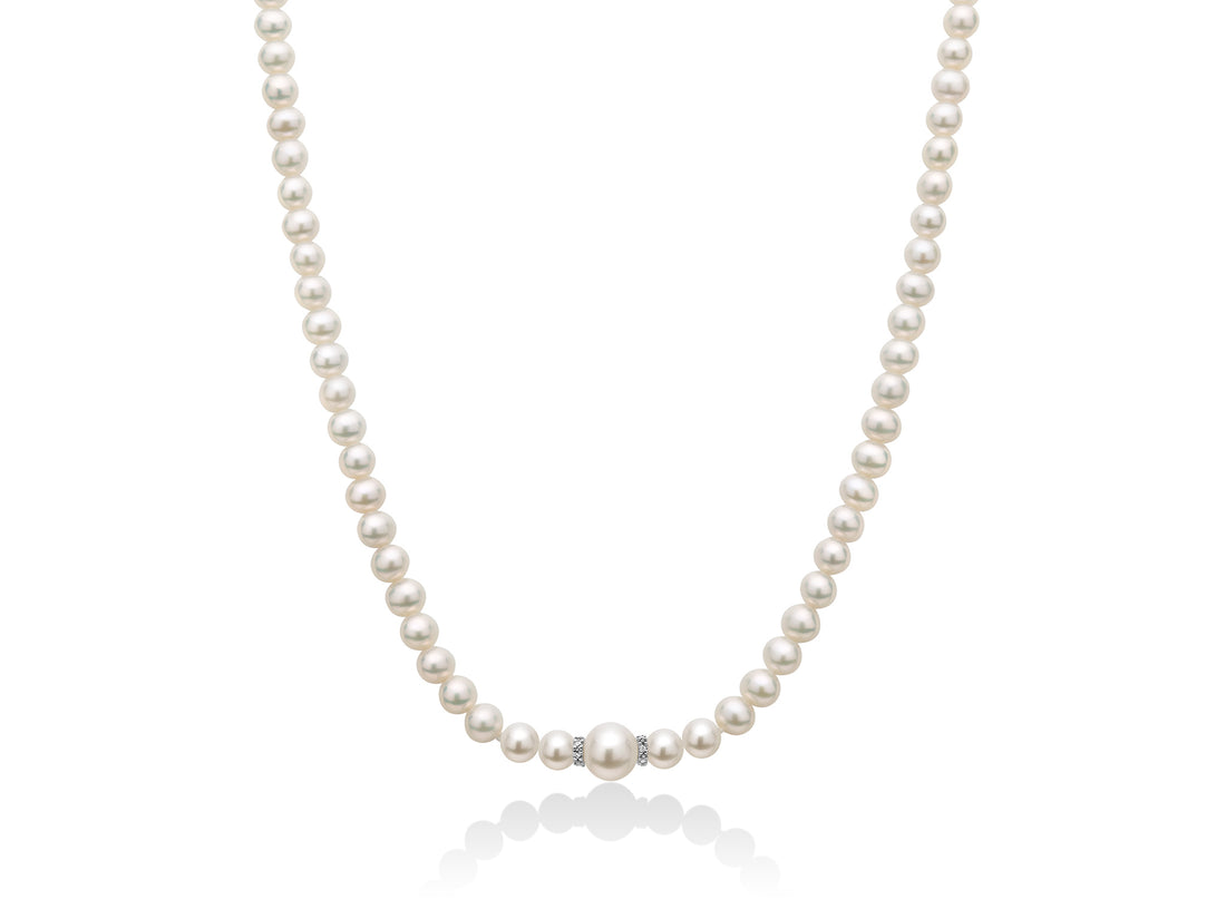 Collana Girocollo Perle Miluna Chiusura In Oro Bianco 750 con diamanti