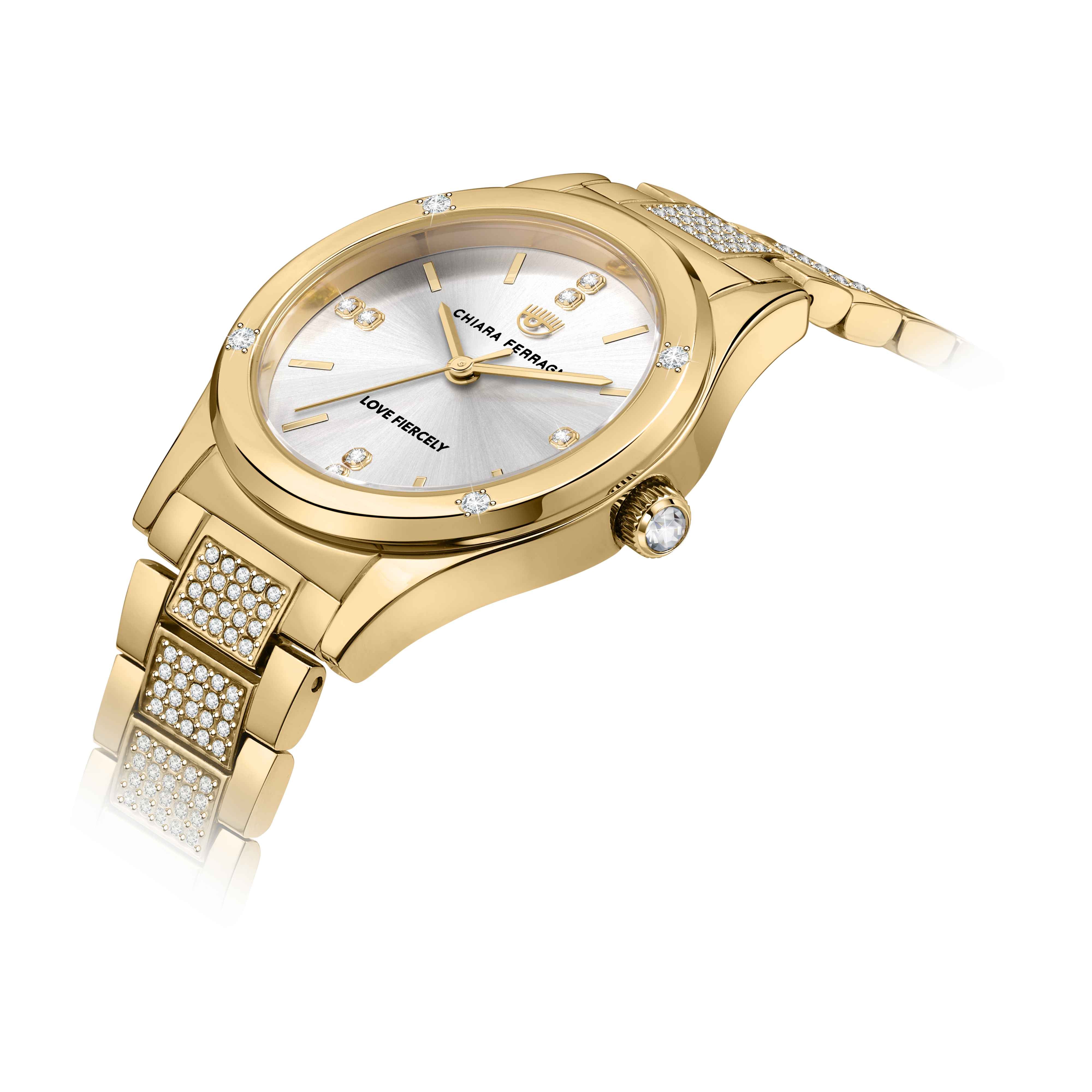 Orologio Donna Chiara Ferragni Quarzo Solo Tempo Acciaio Dorato Zirconi Bianchi