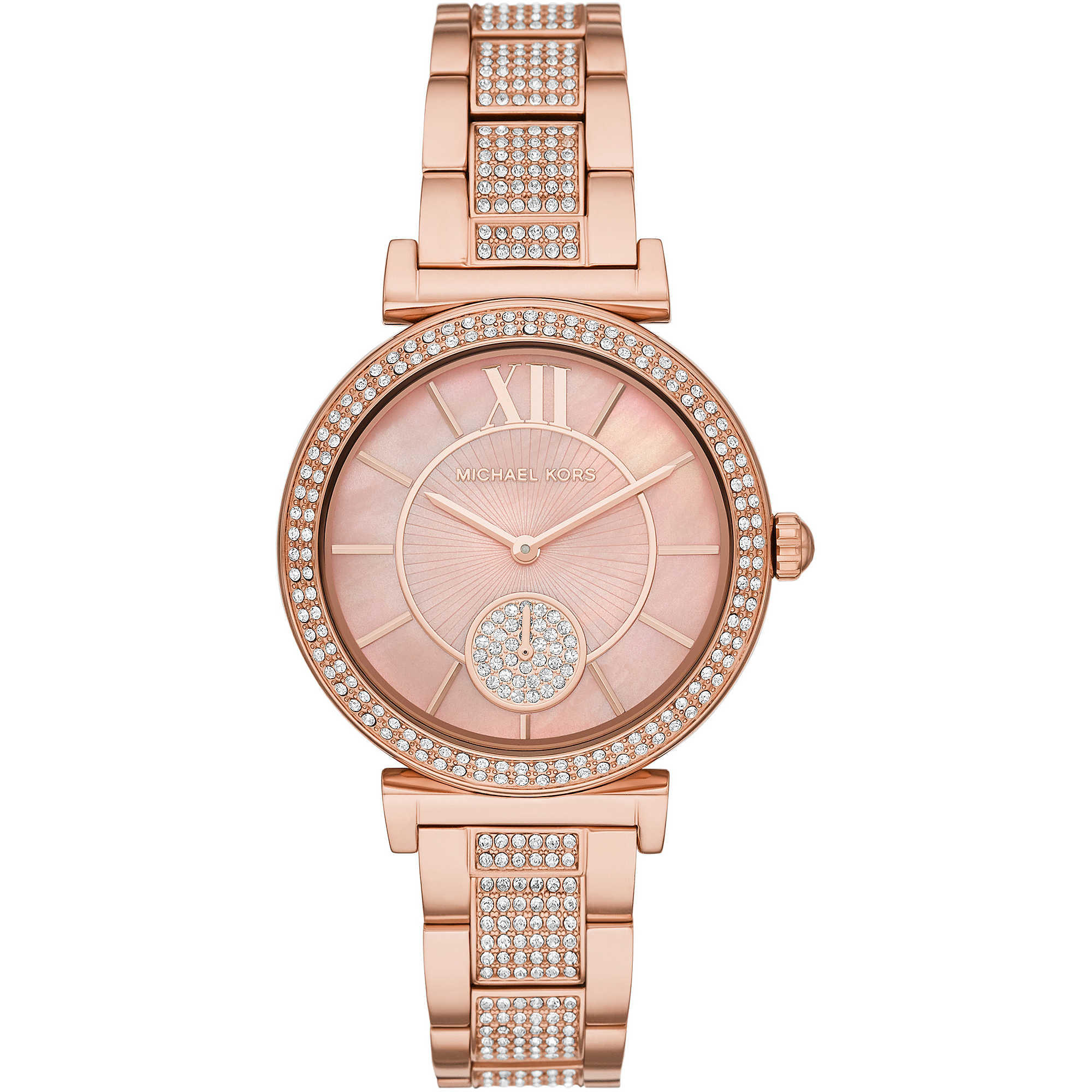 Orologio Donna Michael Kors Acciaio Solo Tempo Abbey Collection Rosé Zirconi Bianchi MK4617
