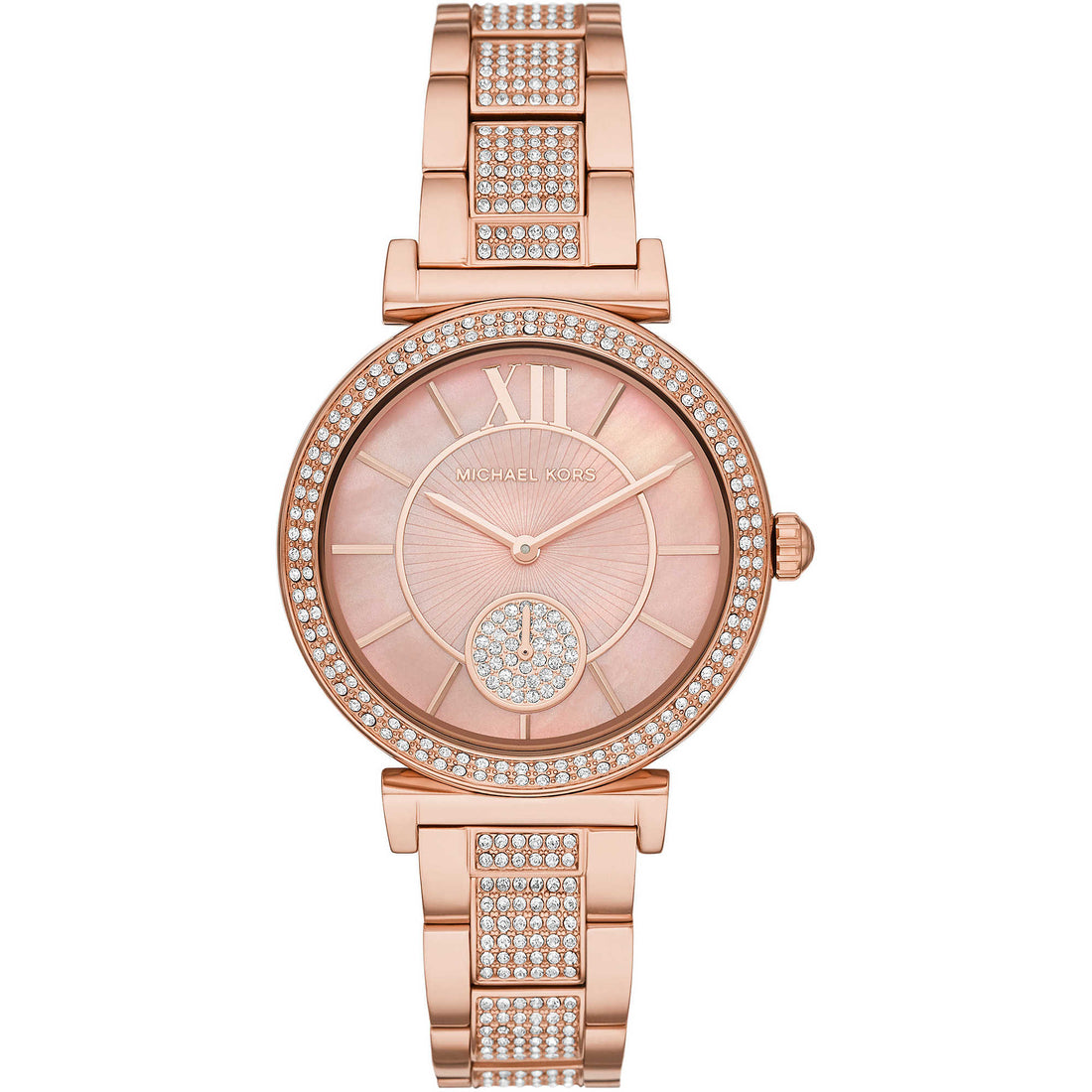 Orologio Donna Michael Kors Acciaio Solo Tempo Abbey Collection Rosé Zirconi Bianchi MK4617