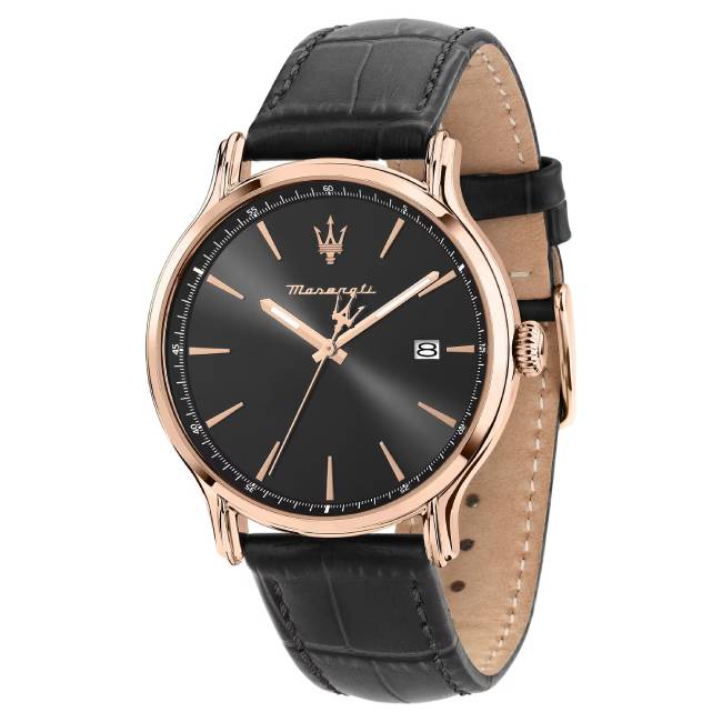 Orologio Uomo Maserati Epoca Slim Nero Acciaio Rosè Pelle Nero Quarzo Data R8851118019