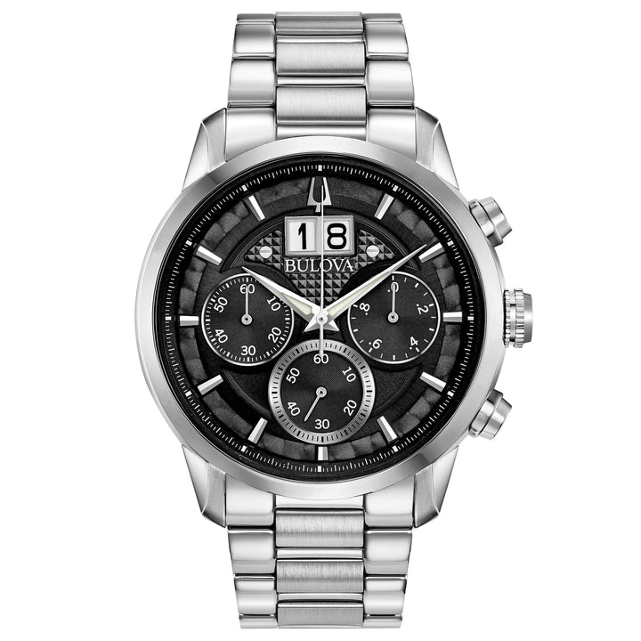 Orologio Uomo Bulova Quarzo Cronografo Sutton Big-Date Acciaio Nero 96B319
