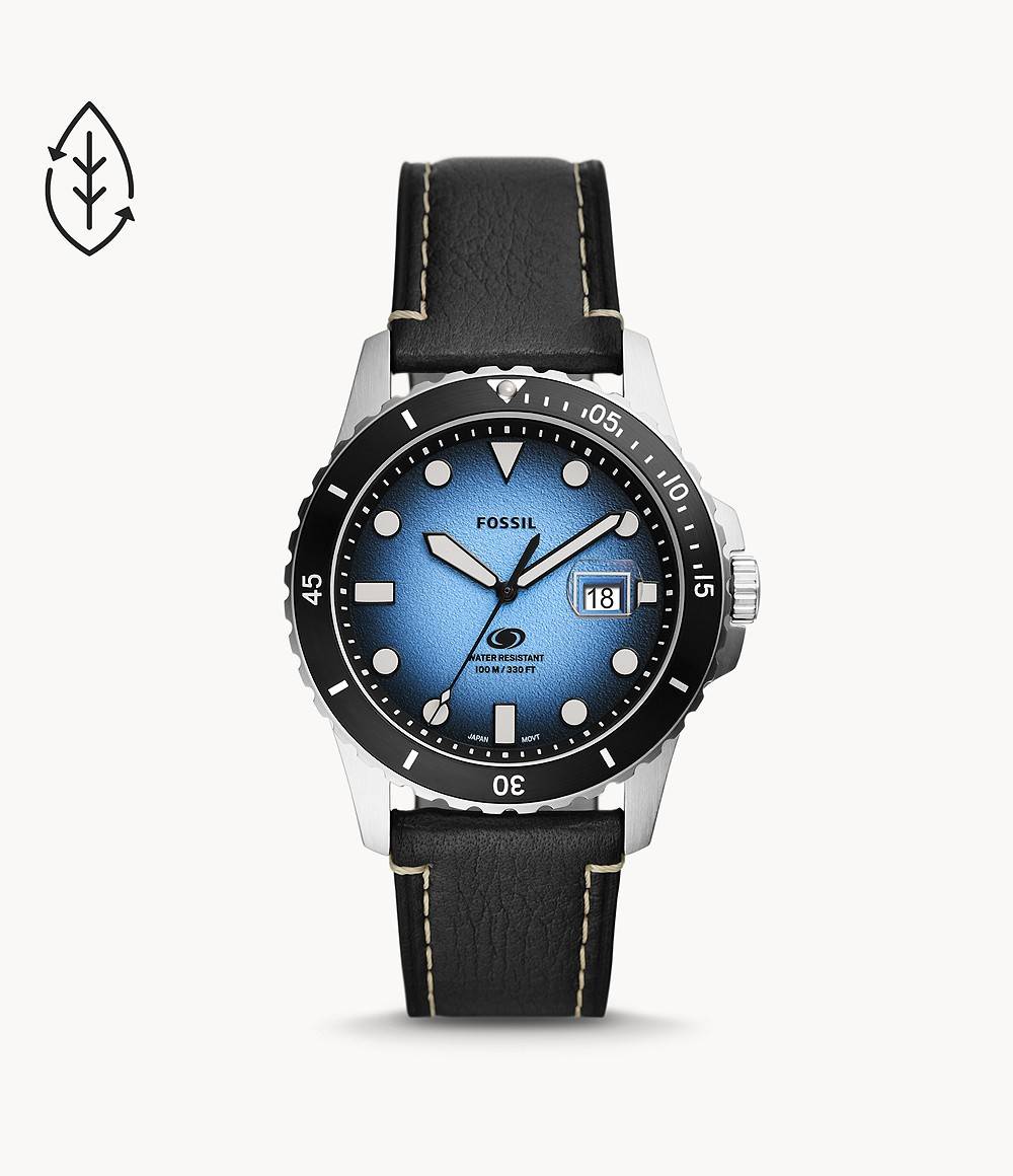 Orologio Uomo Fossil Acciaio Pelle Nero Blu Quarzo Solo Tempo Data FS5960