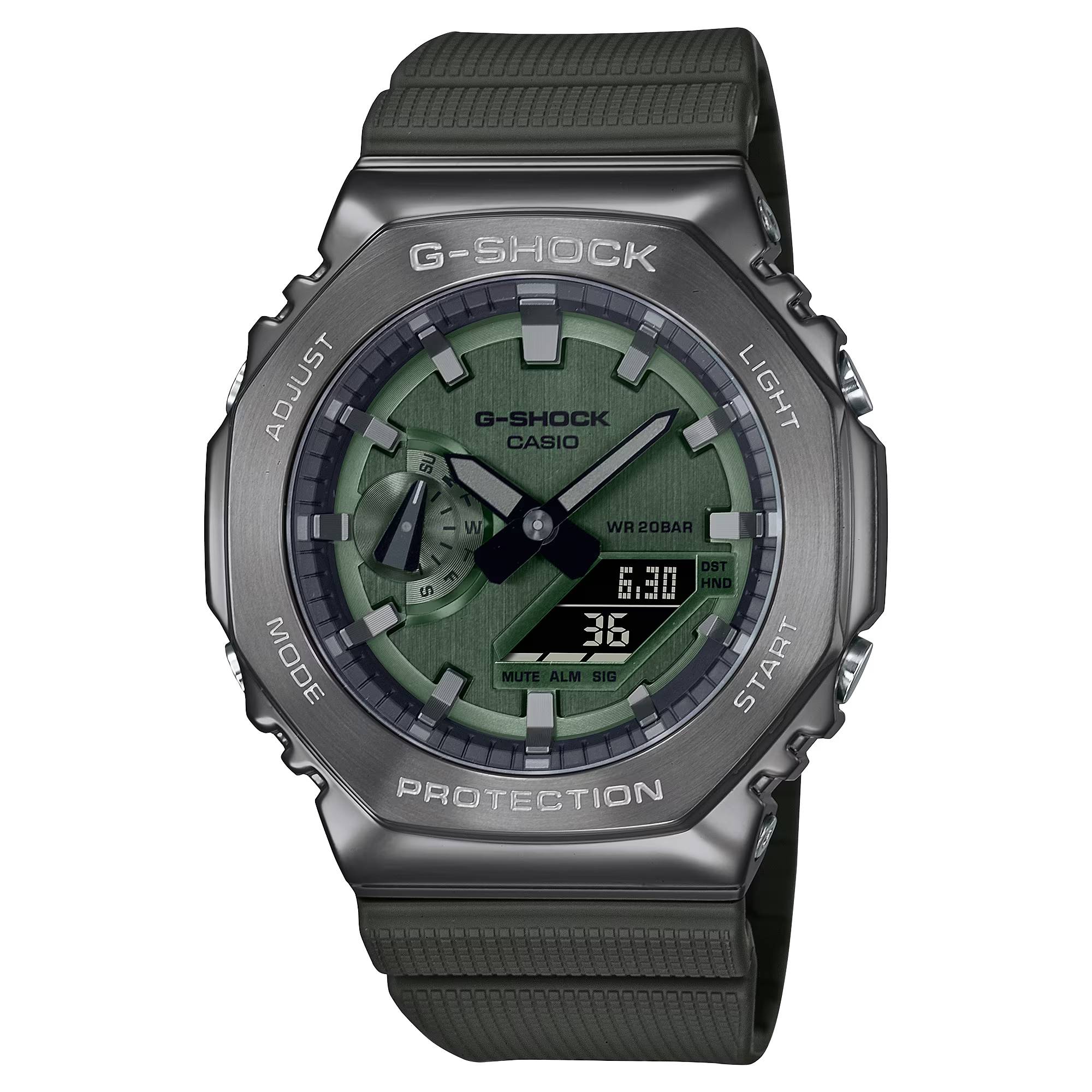 Orologio Uomo Casio G-Shock Acciaio Brunito Lucido Gomma Verde GM-2100B-3AER