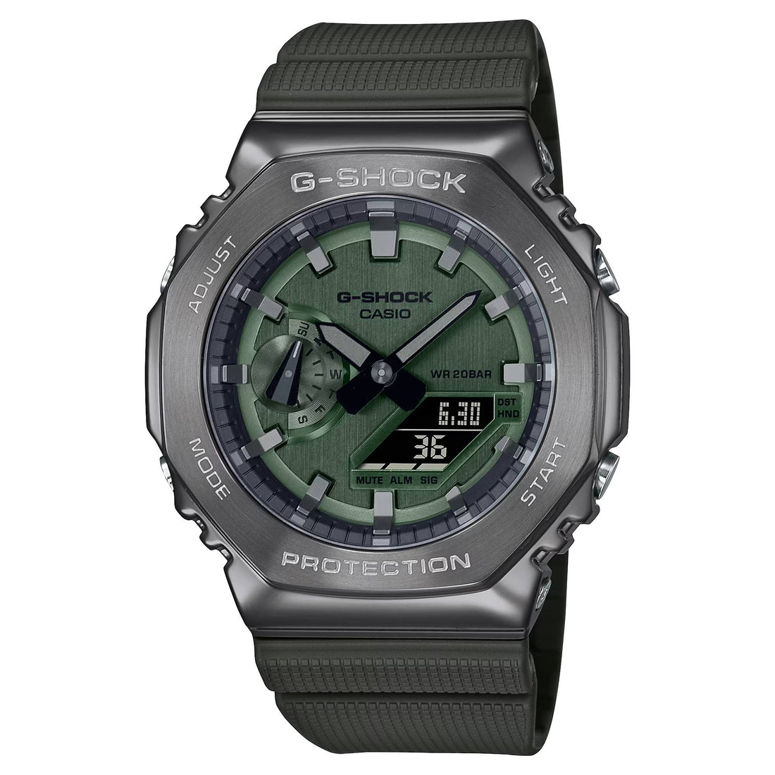 Orologio Uomo Casio G-Shock Acciaio Brunito Lucido Gomma Verde GM-2100B-3AER