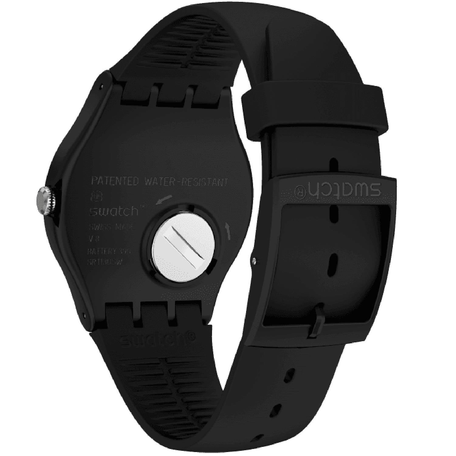 Orologio Uomo Gomma Resina Swatch Quarzo Solo Tempo Nero Argento SUOB173