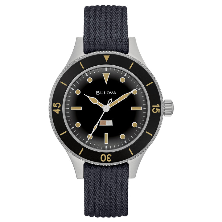 Orologio Uomo Bulova Automatico Mil Ship Cordura Nero Acciaio Military 98A266