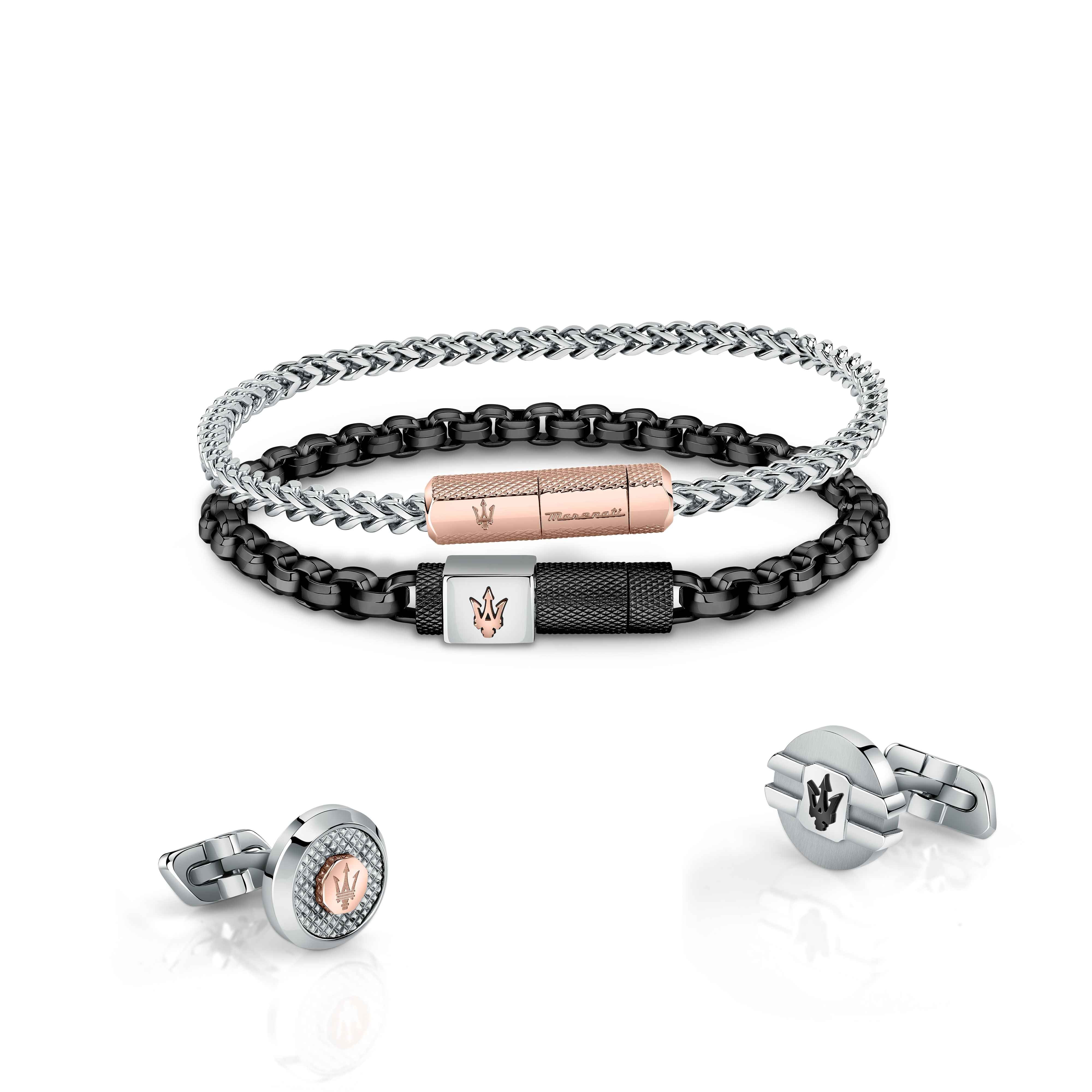 Bracciale Uomo Maserati Acciaio Nero Catena Logo Sfaccettato Calamita JM223ATK26