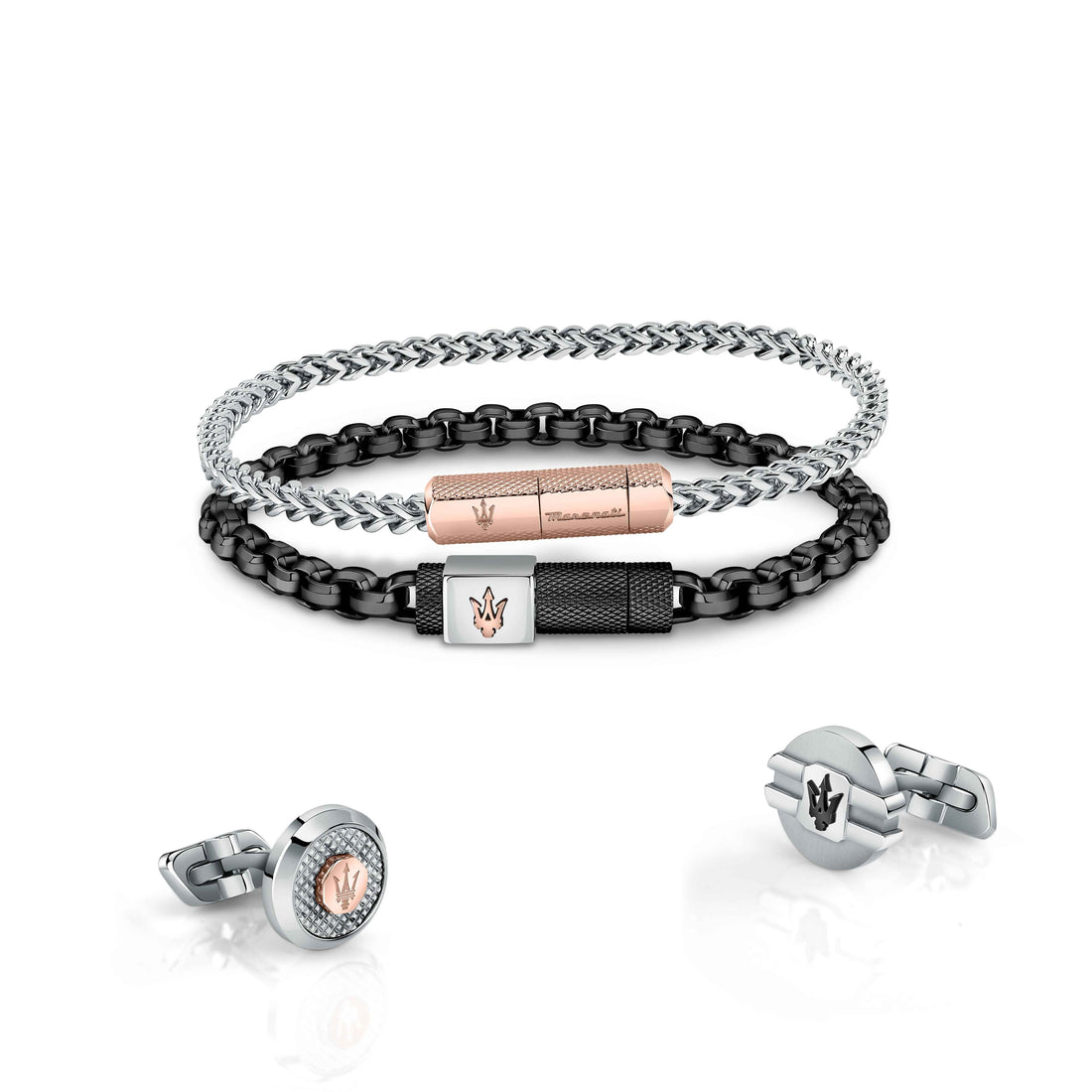 Bracciale Uomo Maserati Acciaio Nero Catena Logo Sfaccettato Calamita JM223ATK26