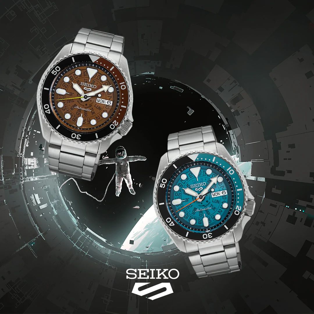 Orologio Uomo Seiko 5 Acciaio Time Sonar Automatico Doppia Data SRPJ45K1