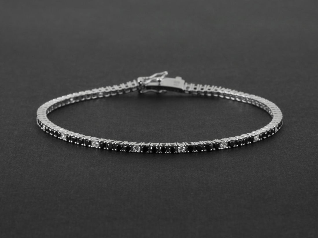 Bracciale Uomo Cesare Paciotti Tennis Argento 925 Zirconi Bianchi Neri JPBR2472B/21