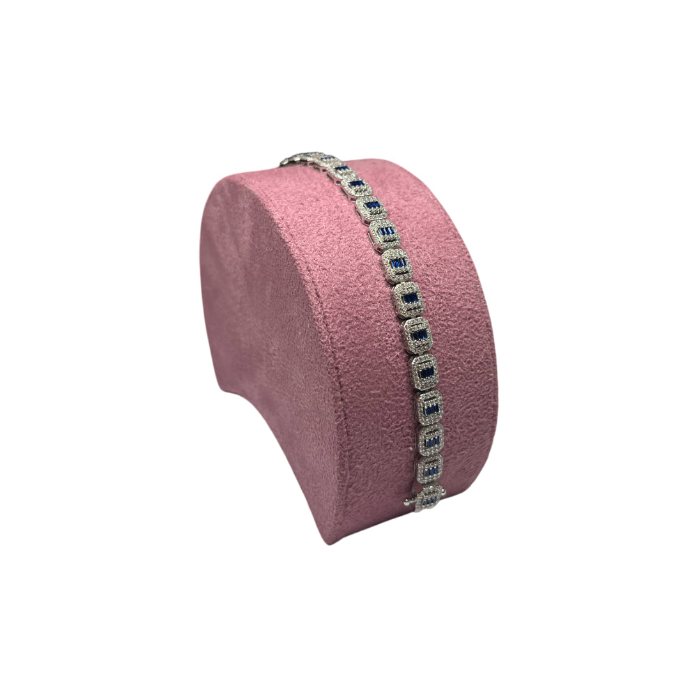 Bracciale Unisex Re Mida Tennis Baguette Blu Argento Zirconi Bianchi Tennis-24