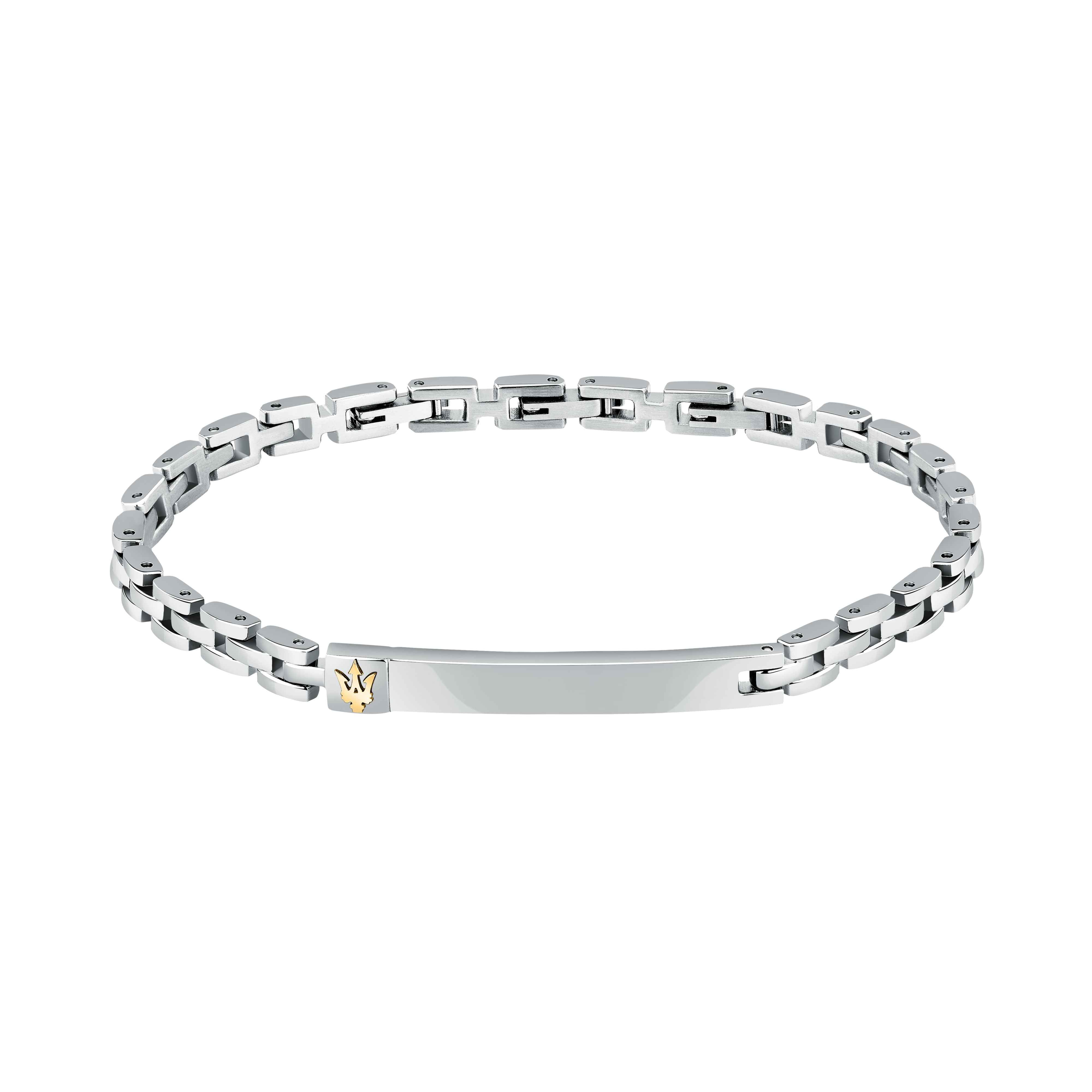 Bracciale Uomo Maserati Acciaio Targhetta Oro Logo Tridente JM324AVD55