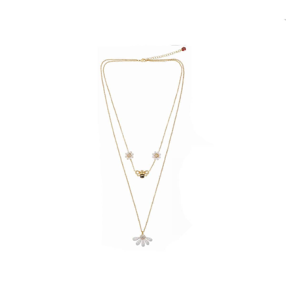 Collana Donna Ottaviani Bronzo Doppio Filo Dorato Api Margherita Bianchi Zirconi 500759C