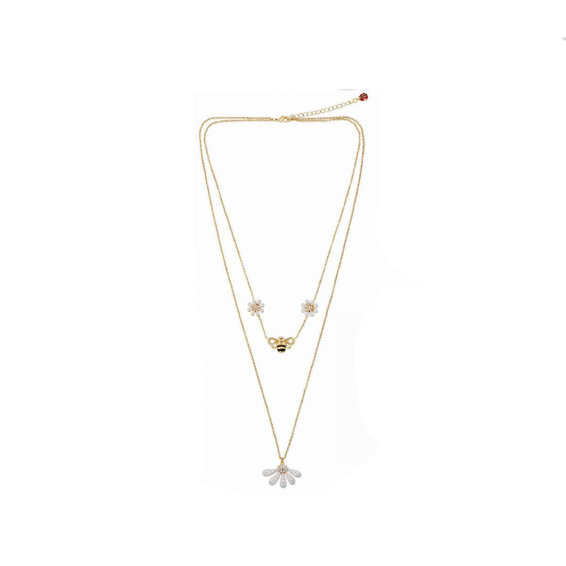 Collana Donna Ottaviani Bronzo Doppio Filo Dorato Api Margherita Bianchi Zirconi 500759C