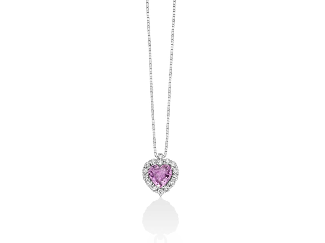 Collana Donna Miluna Oro Bianco 18 KT Diamanti Zaffiro Rosa CLD4459