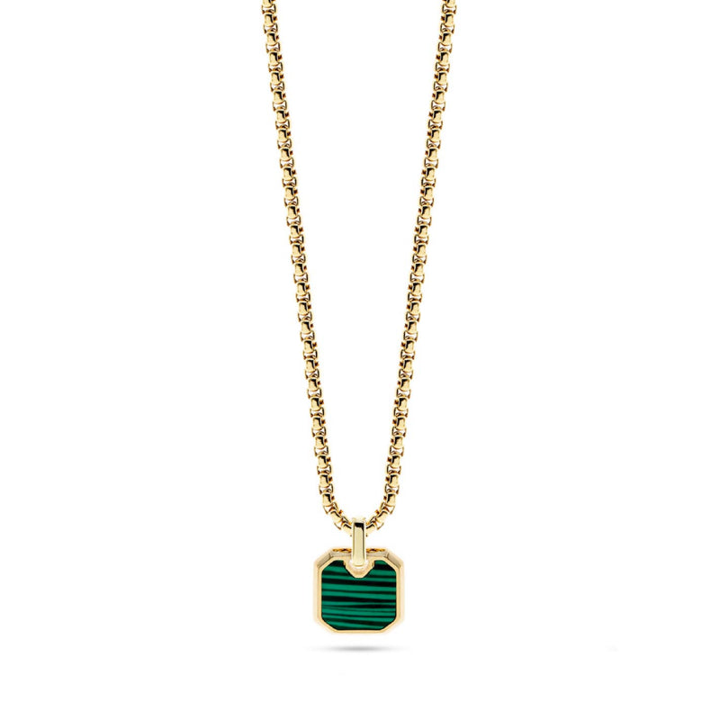 Collana Uomo Liu Jo Acciaio Dorato Pietra Verde Malachite MLJ412