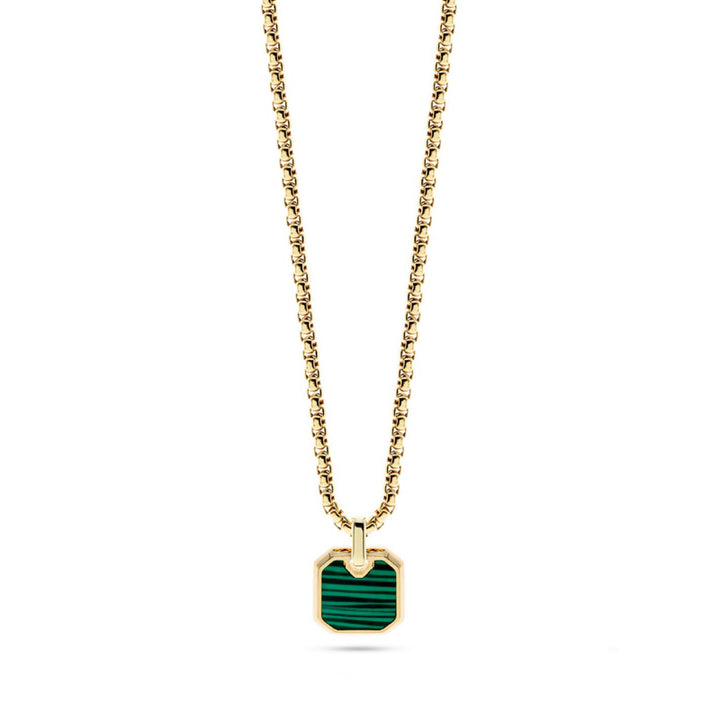 Collana Uomo Liu Jo Acciaio Dorato Pietra Verde Malachite MLJ412