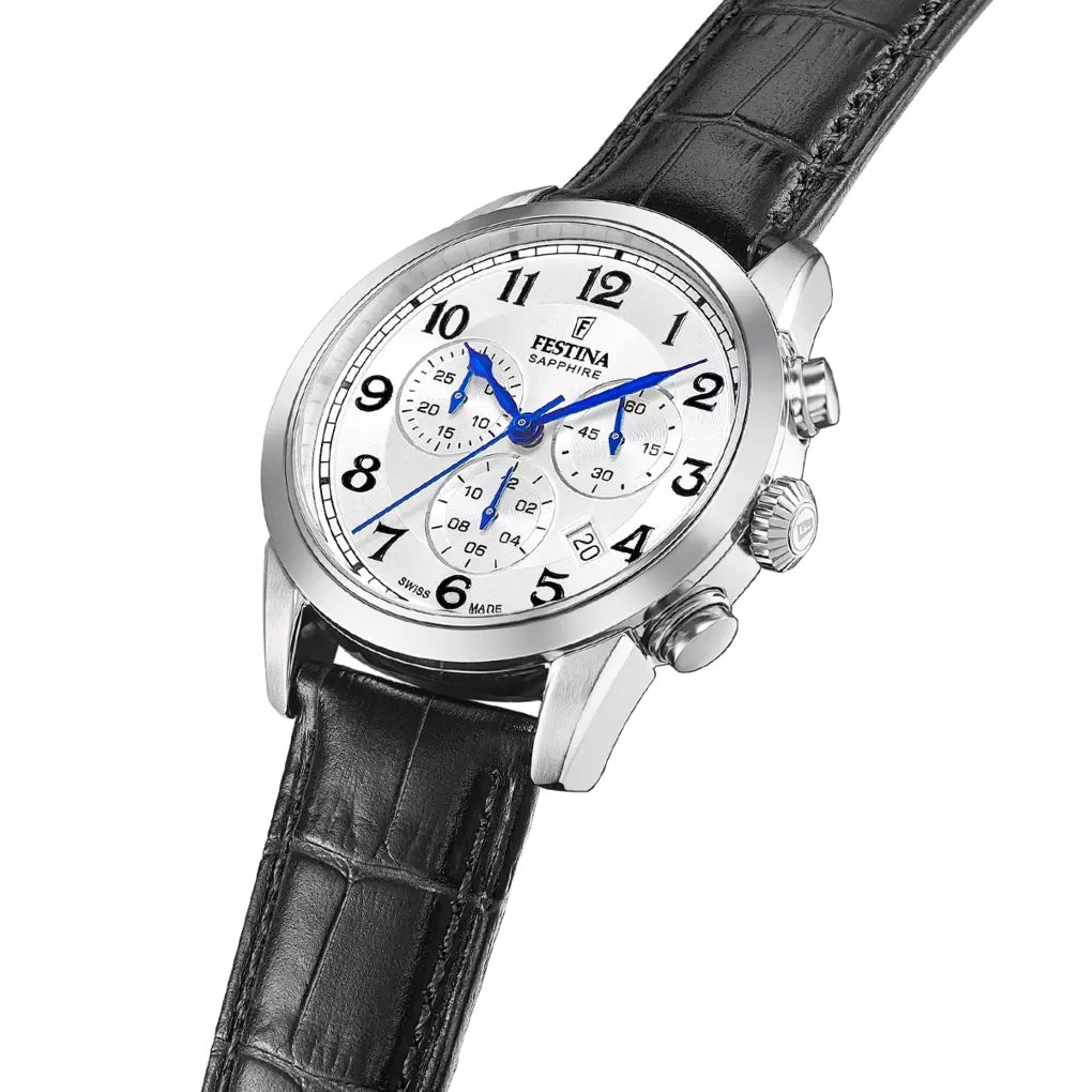 Orologio Uomo Acciaio crono Festina con cinturino pelle Swiss Made F20041/1