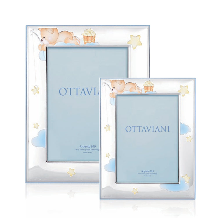 Portafoto Ottaviani Argento 999 Nascita Bimbo Orsetto Pescatore 9x13 7000BC