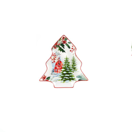 Vassoio Fade Porcellana Decorazione Natale Forma Albero Verde Rosso Casa 57265