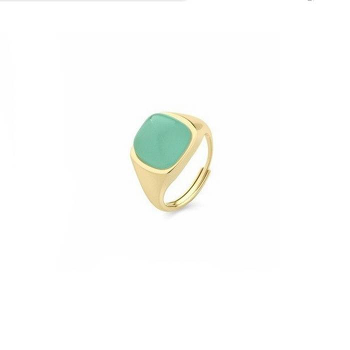 Anello Donna Sogni Argento Dorato Quarzo Quadrato Verde Mente Regolabile AN123GV