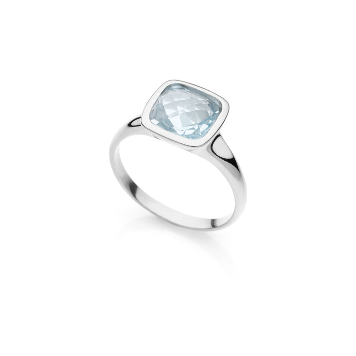 Anello Donna Unoaerre Argento Bianco 925 Solitario Pietra Quadrata Azzurro 6183/15
