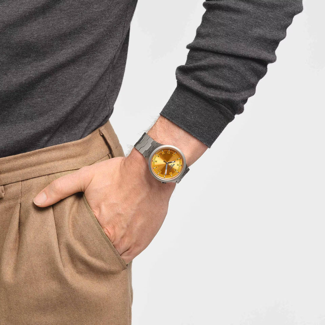 Orologio Unisex Swatch Acciaio Big Bold Amber Sheen Giallo Lucido SB07S103G