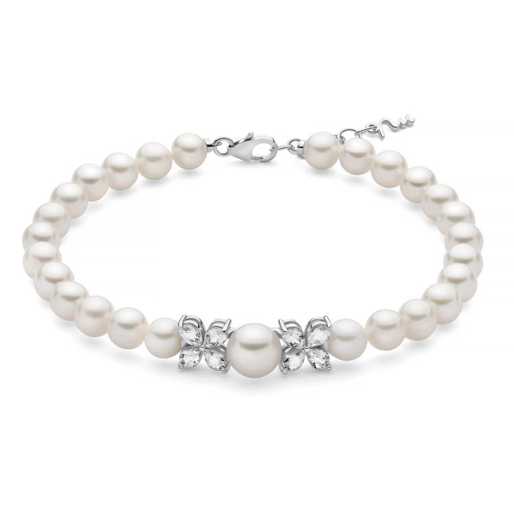 Bracciale Donna Miluna Anastasia Argento 925 Perle Bianche Topazio Bianchi PBR3803