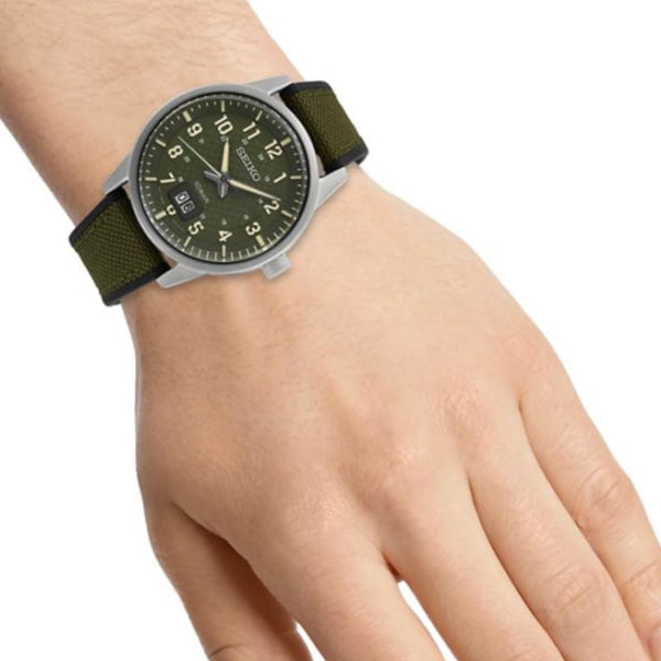 Orologio Uomo Seiko Sport Quarzo Gran Data Acciaio Cordura Gomma Verde SUR323P1