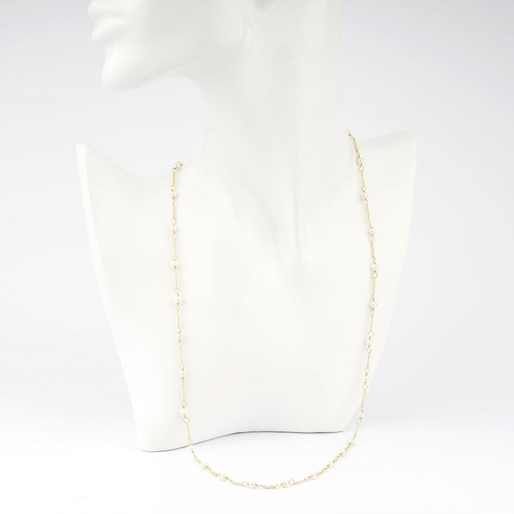 Collana Donna Cameo Italiano Argento Dorato 925 Girocollo Perle Bianche CCX45-G